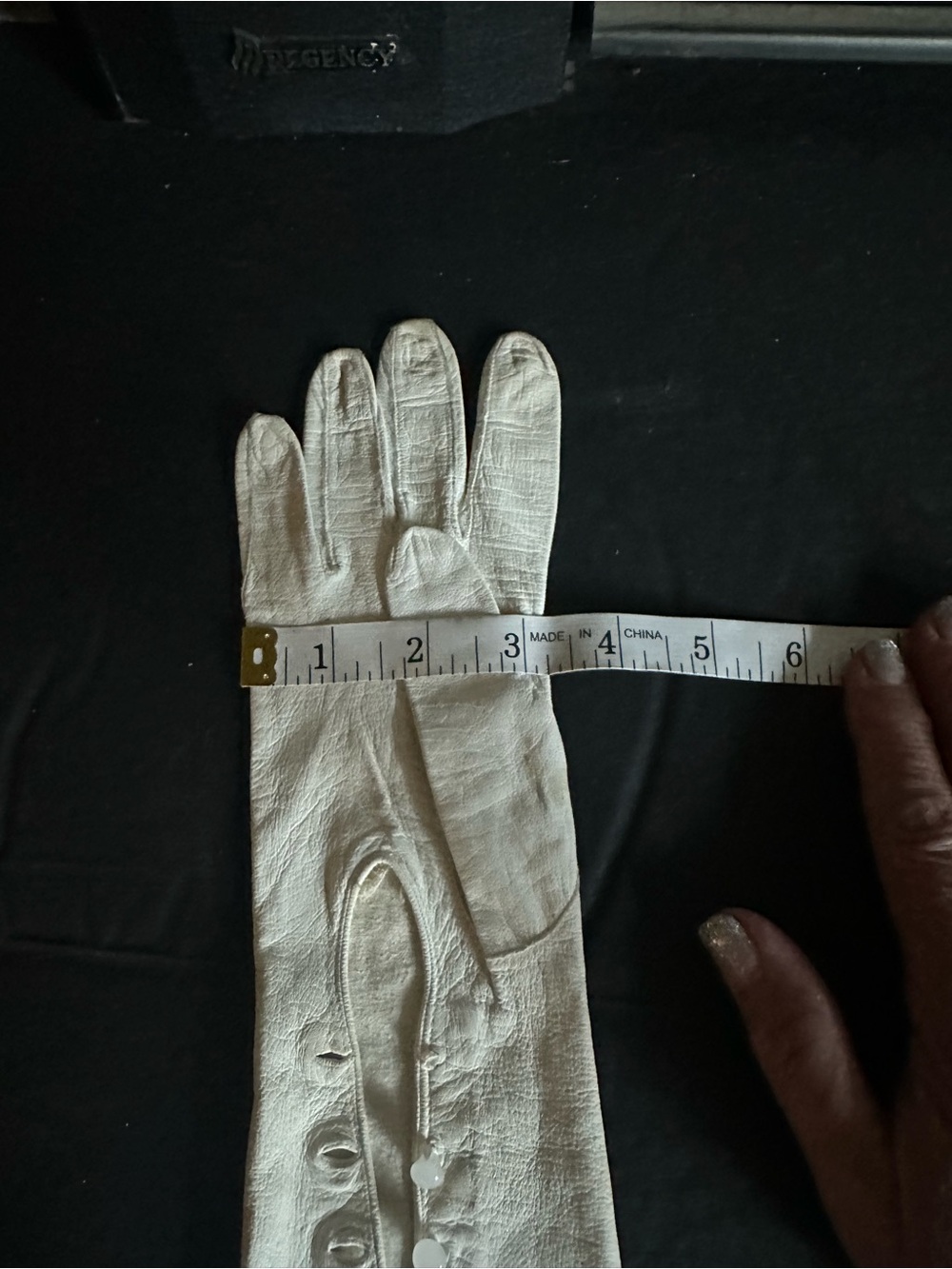 Antique Leather Opera Gloves with Button Detail - Picture 6 of 6